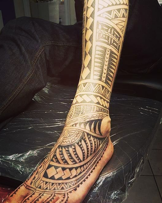 Maori tattoo on the left leg