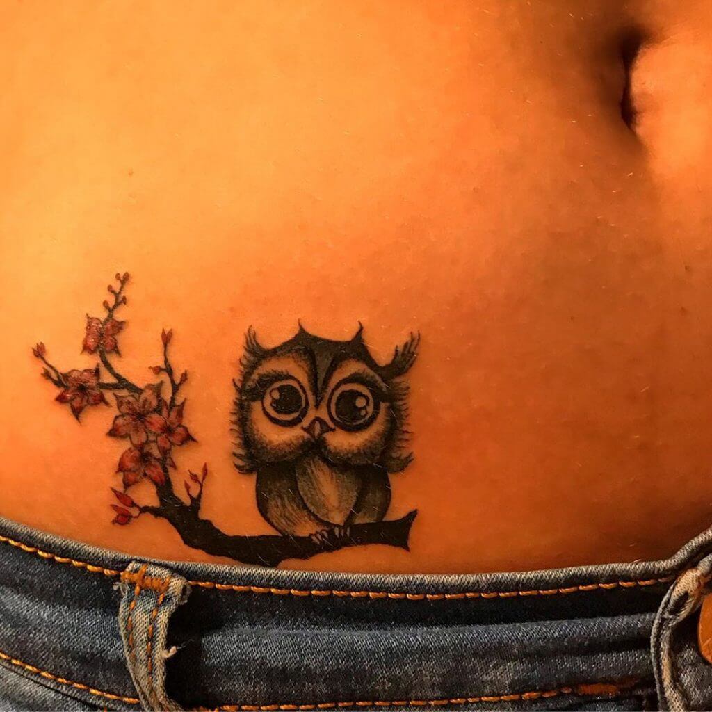 Small Cartoon Tattoo of an owl on the branch