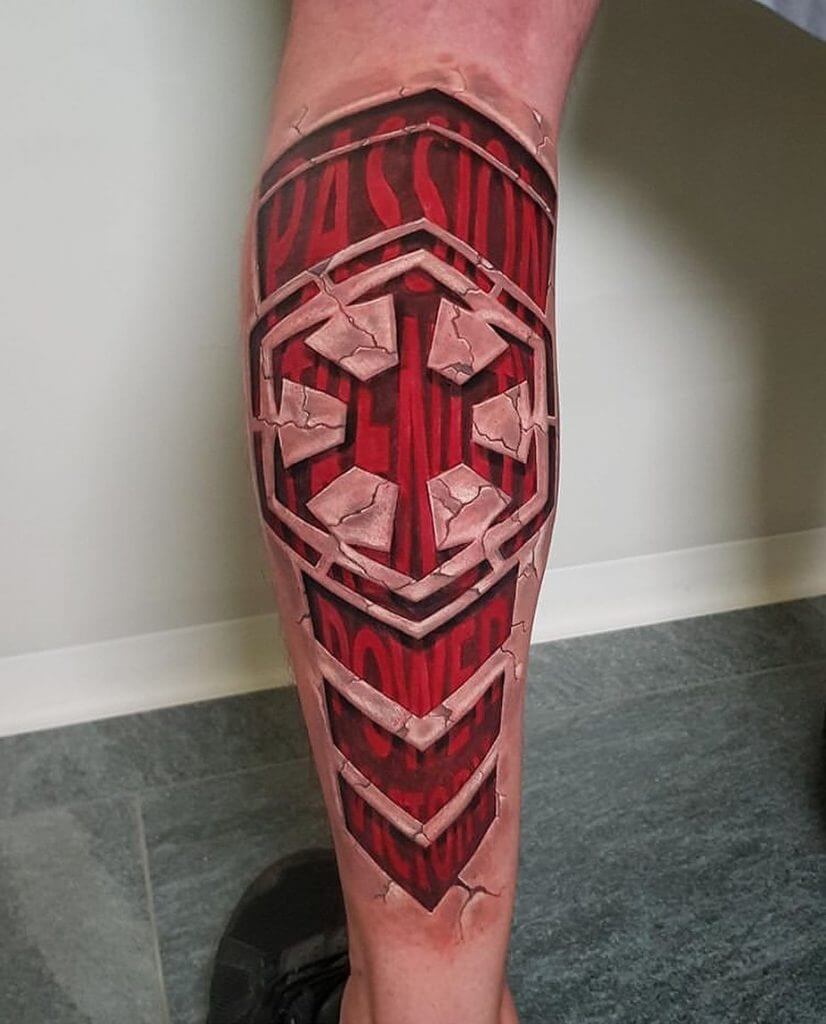 3 D Color tattoo on the left calf
