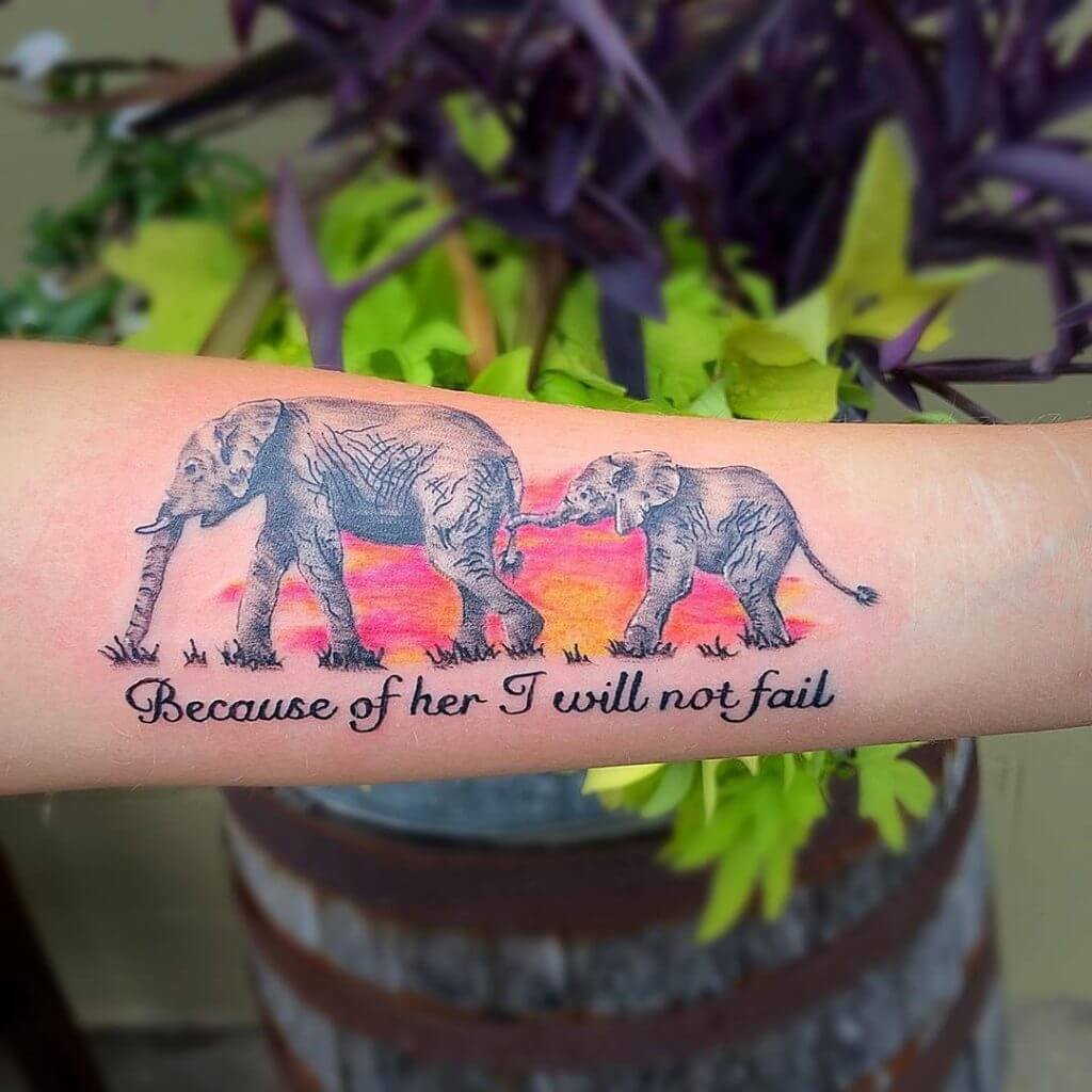 Color Forearm tattoo of elephants