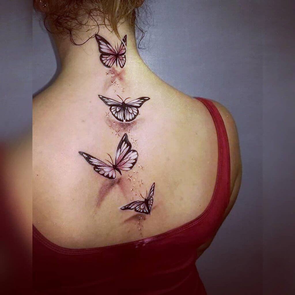 3D Color tattoos of butterfly on the back