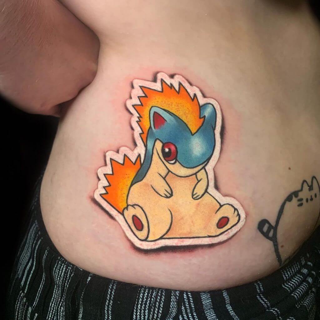 Sticker tattoo of Speedy Gonzales on the side of a body
