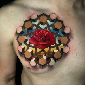 3D tattoo of a rose on the chest