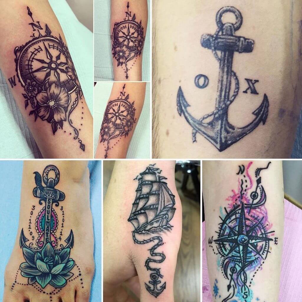 Examples of Anchor and Compass tattoos