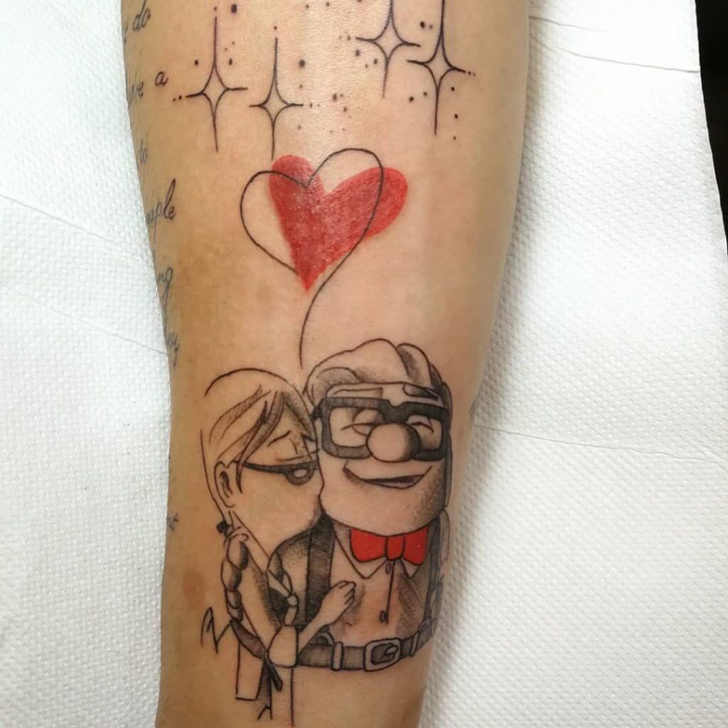 Forearm tattoo of Ellie and Carl from cartoon Up