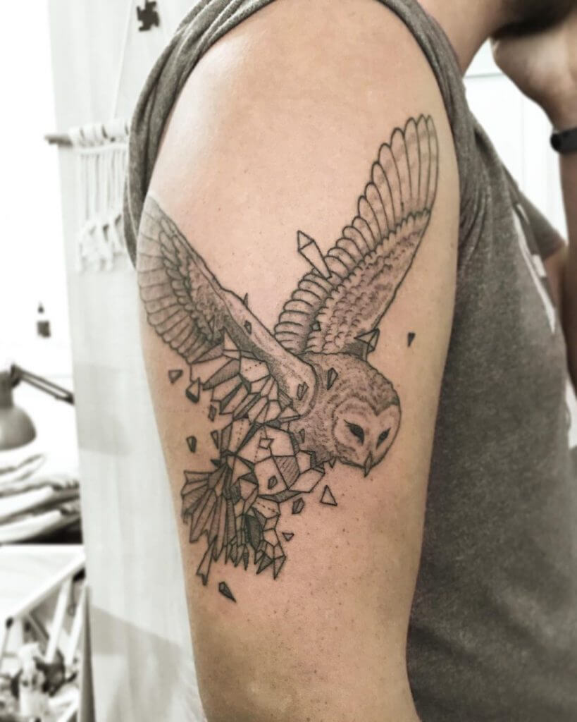 Bird tattoo of an owl on the forearm