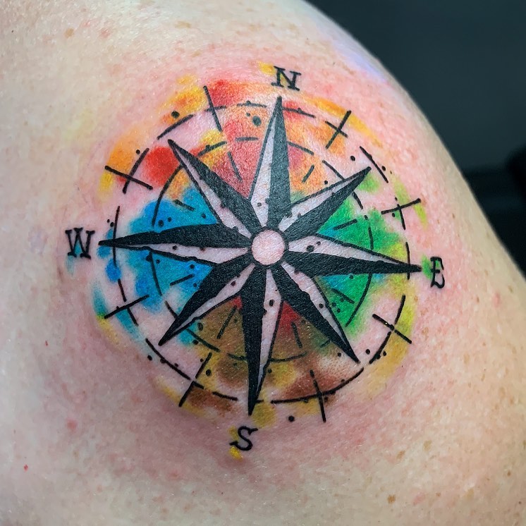Watercolor Compass tattoo