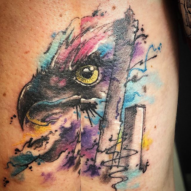 Watercolor tattoo of a head eagle