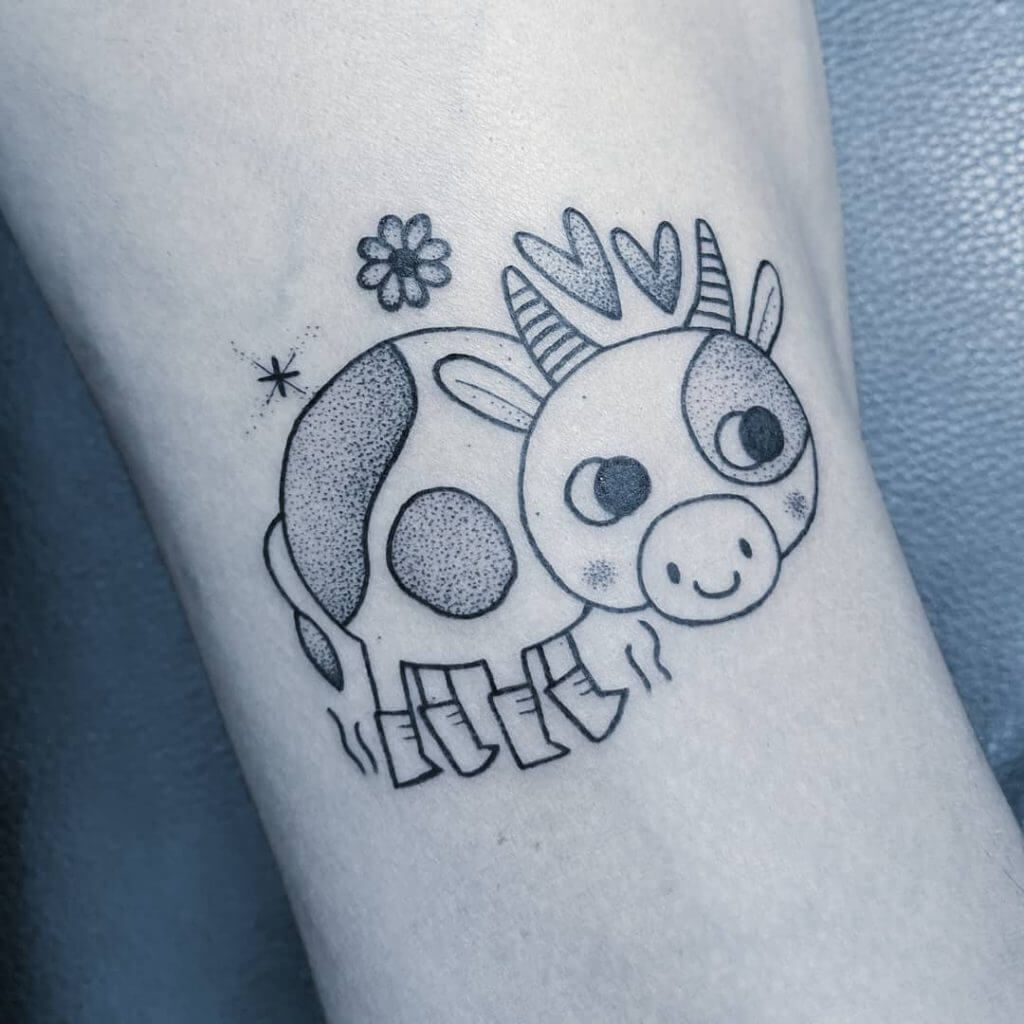 Dotwork Animal tattoo of a cow