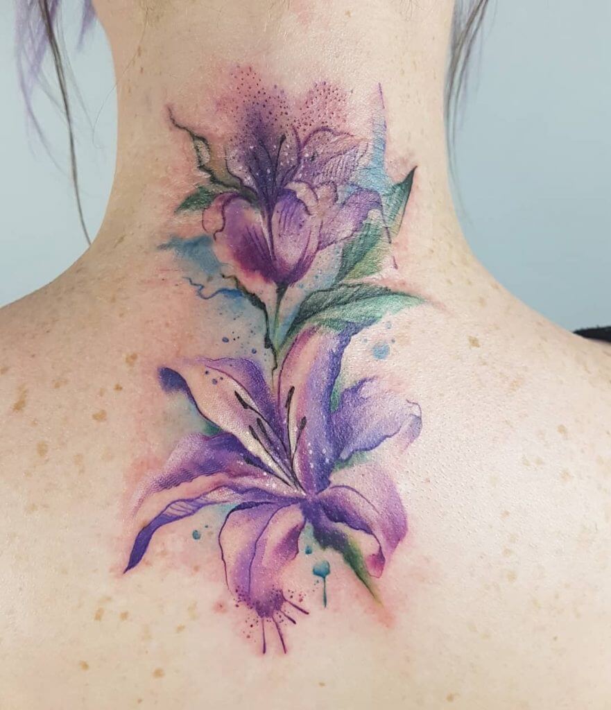 Watercolor Flowers tattoo on the back