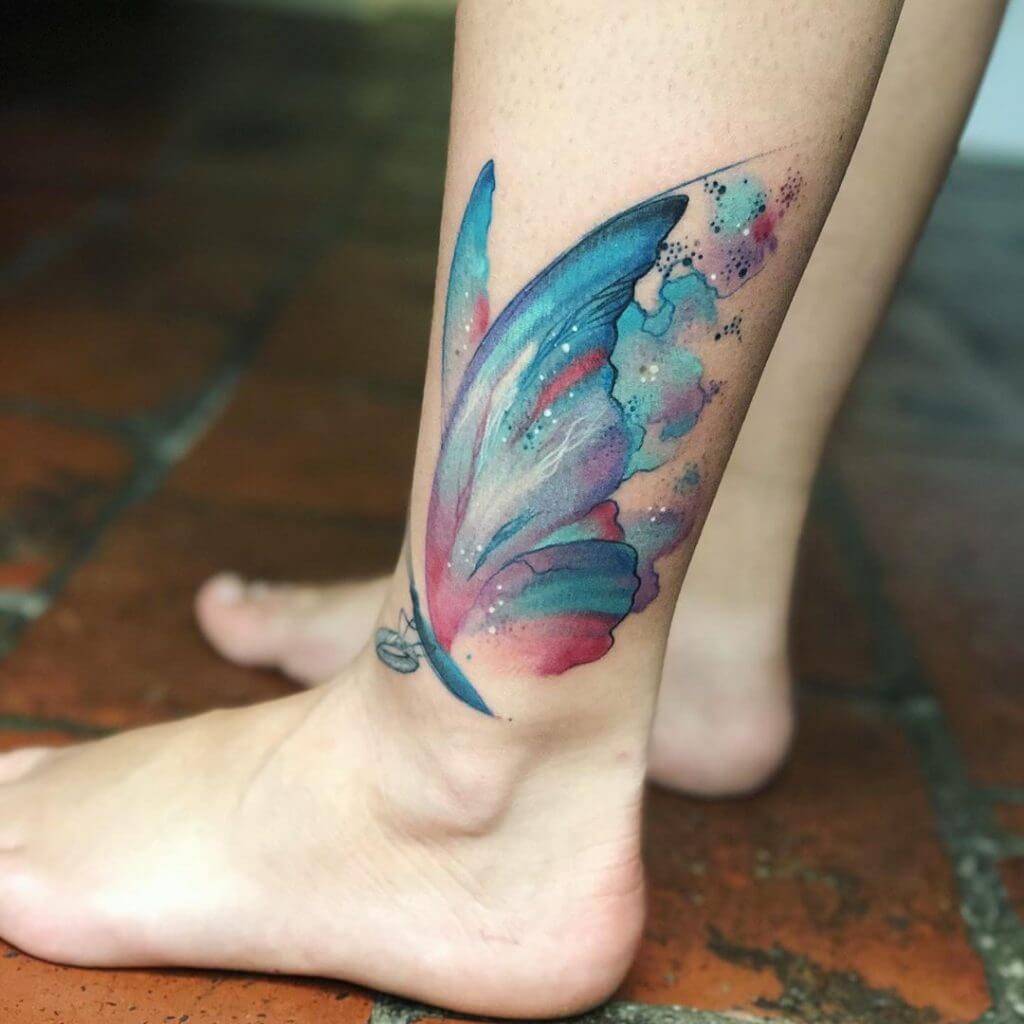 Watercolor Butterfly tattoo on the foot