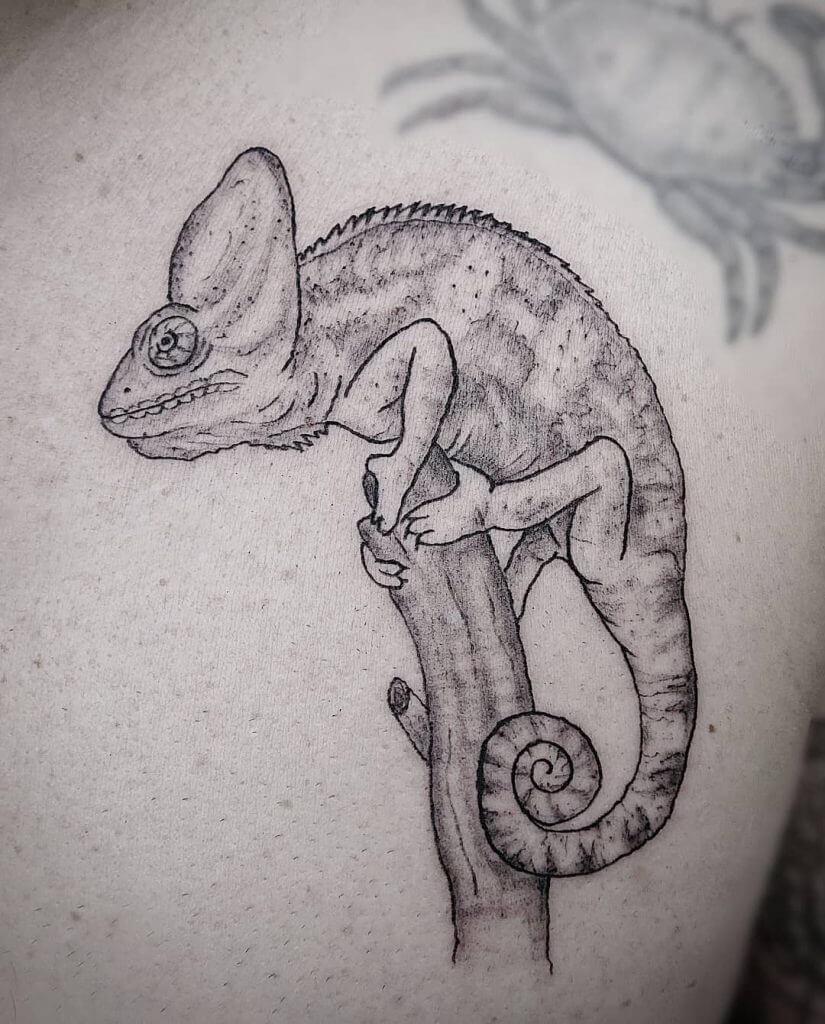 Black Animal tattoo of a chameleon