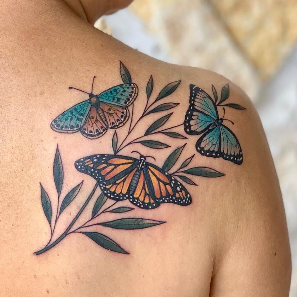 Color Butterflies tattoos on the back