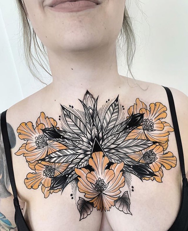 Flowers tattoo on the chest
