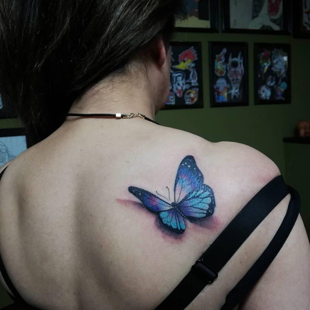 3D Color Butterfly tattoo on the back