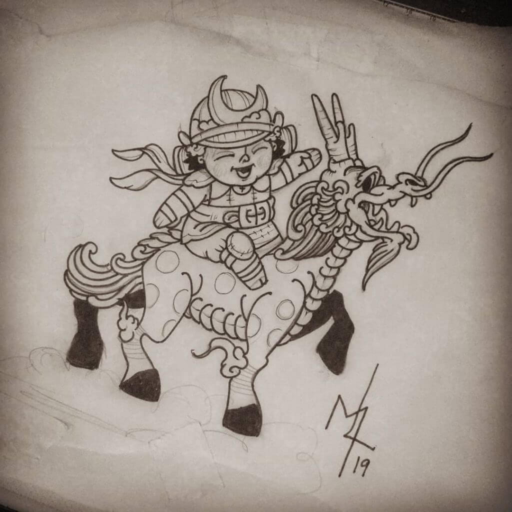 Funny samurai on the dragon tattoo idea