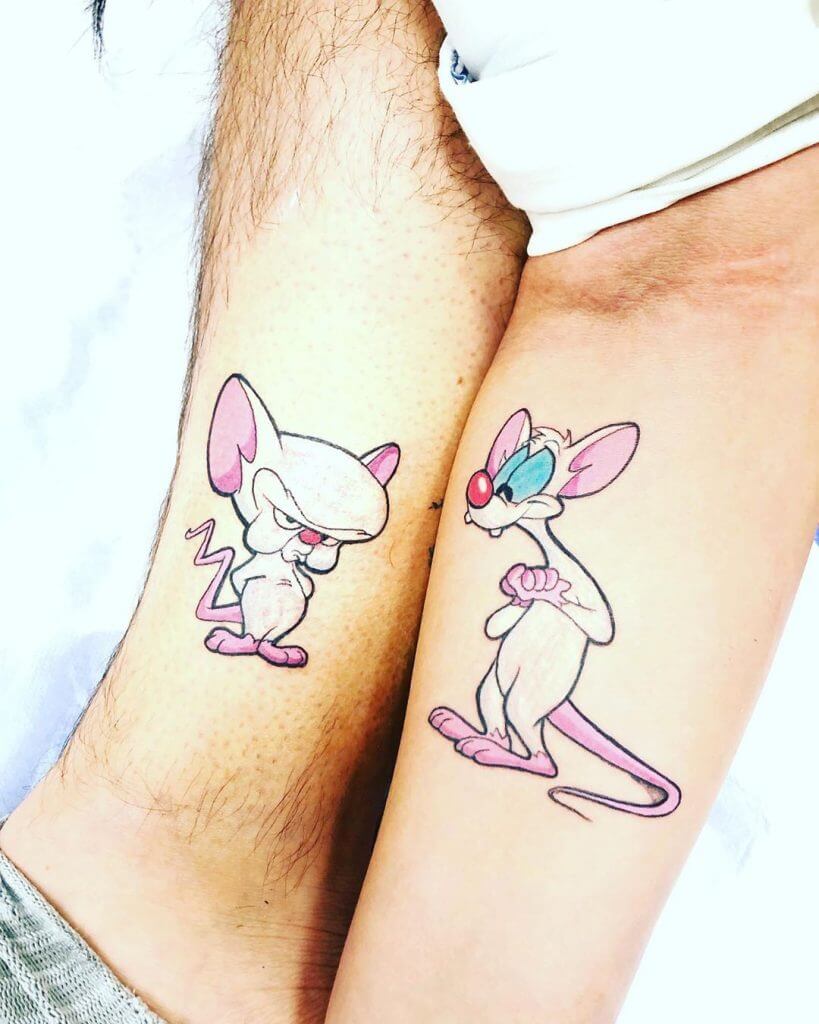 Color cartoon tattoo for men of Pinky and the Brain