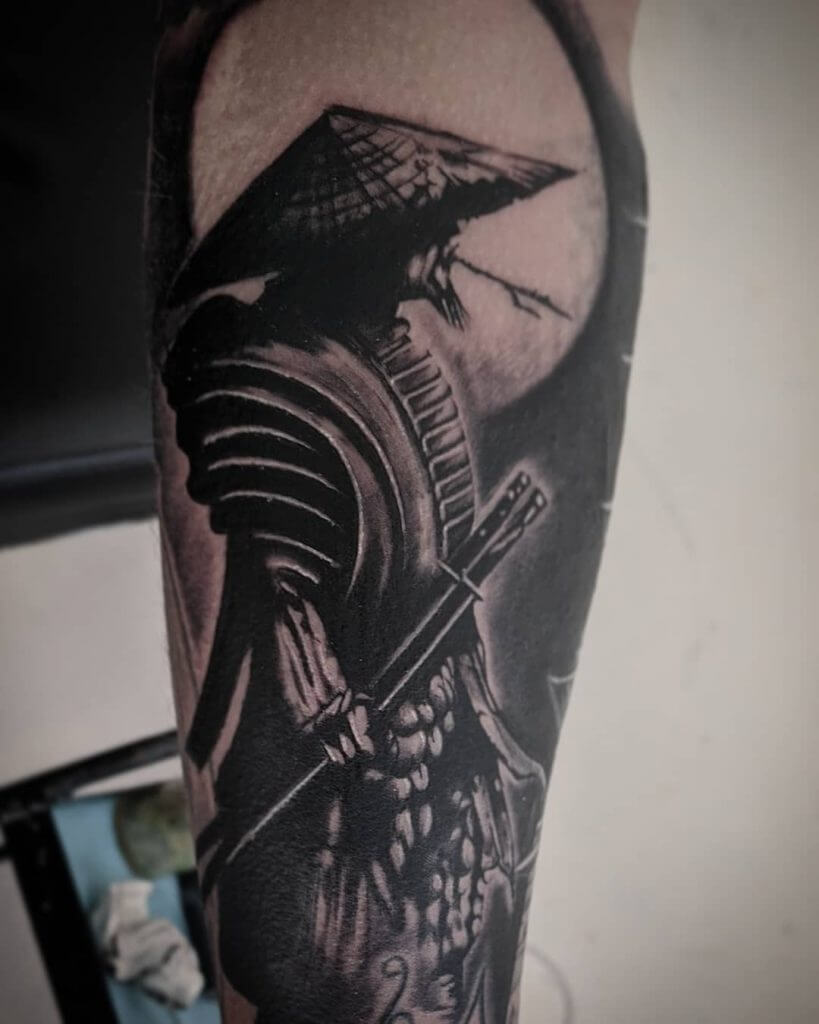 Black Samurai tattoo on the forearm
