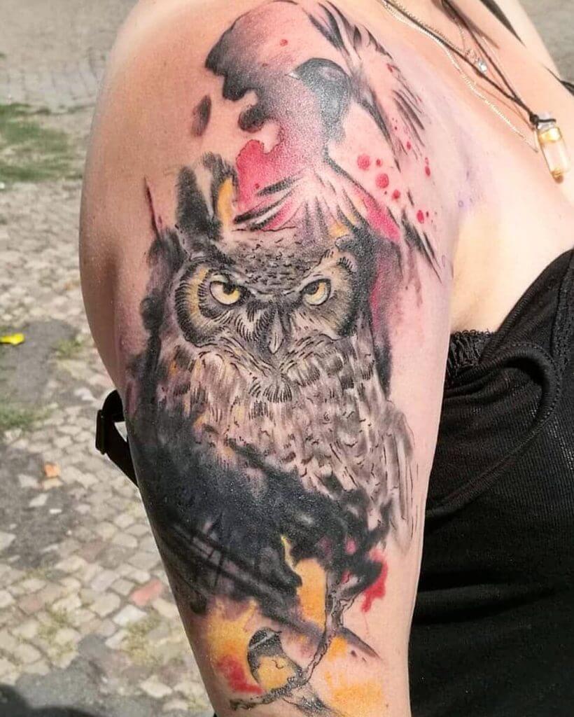 Owl tattoo for women, on the right arm