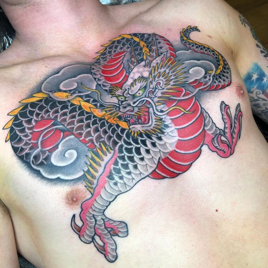 Color dragon tattoo for man on the chest