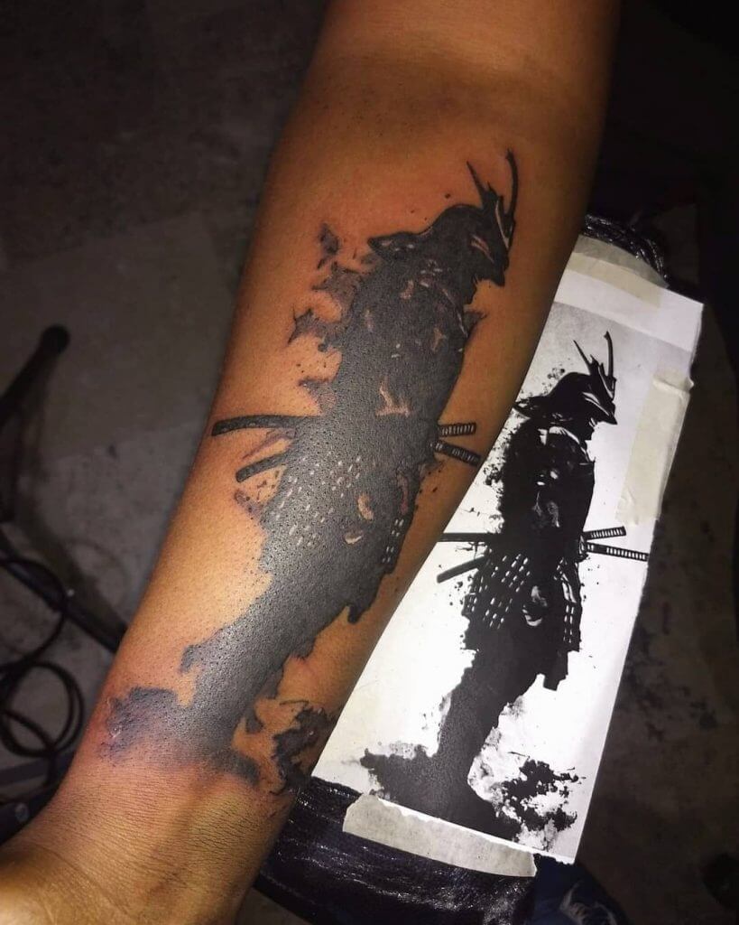 Forearm samurai tattoo