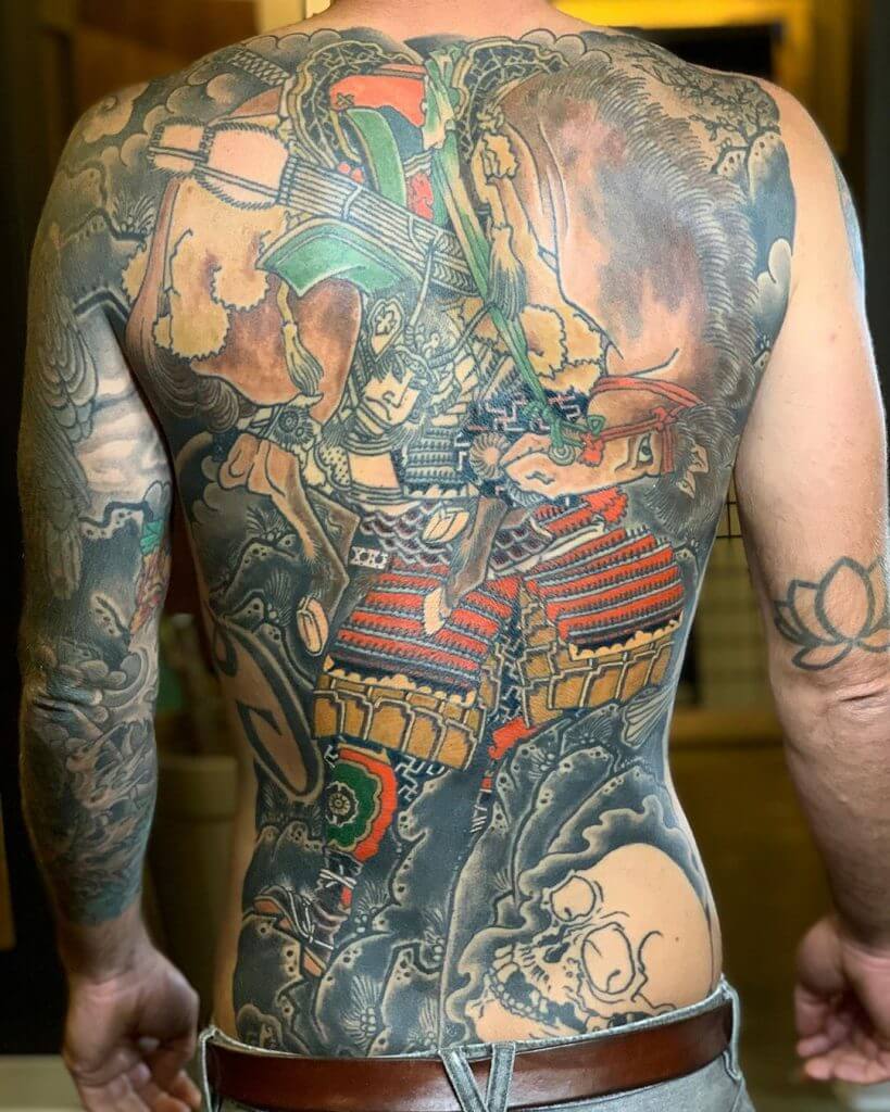 Color back samurai tattoo