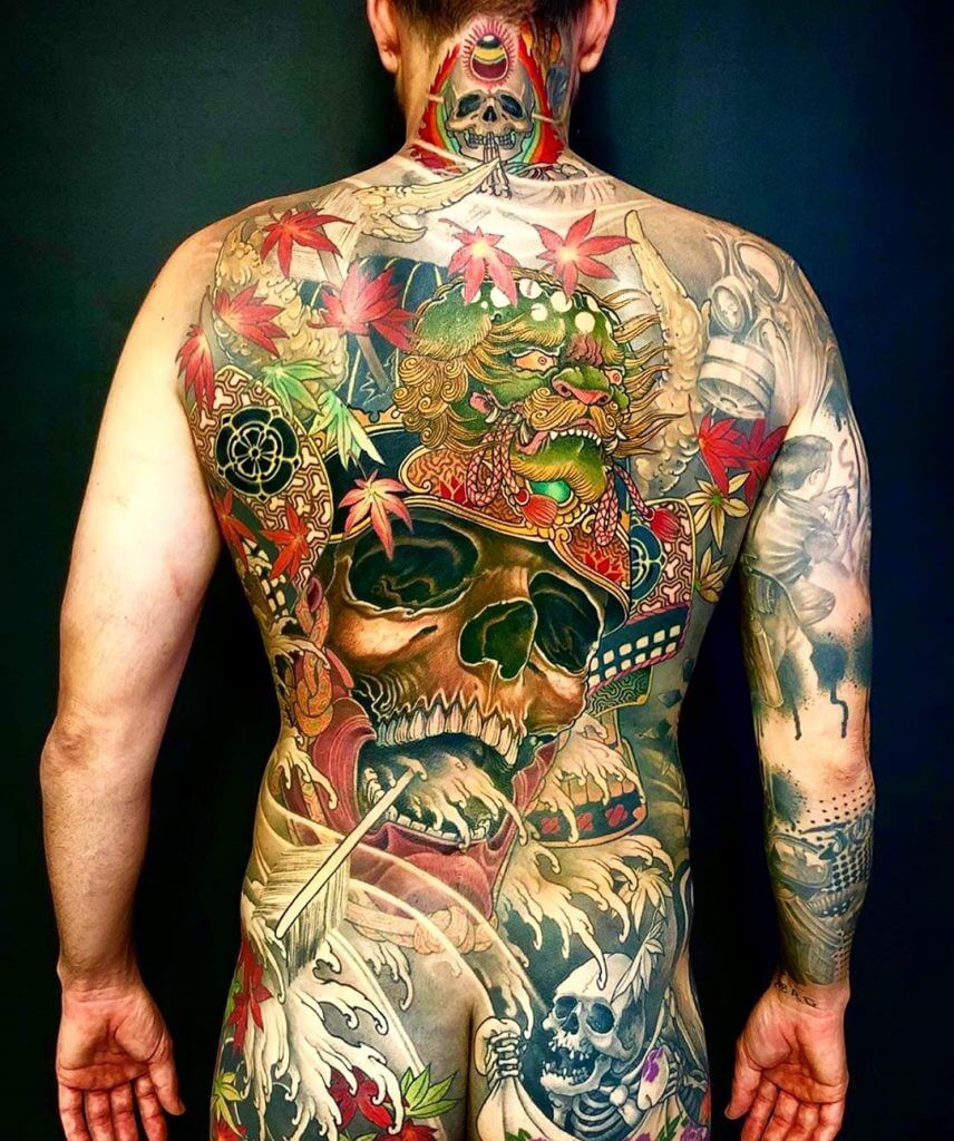 Color back samurai tattoo