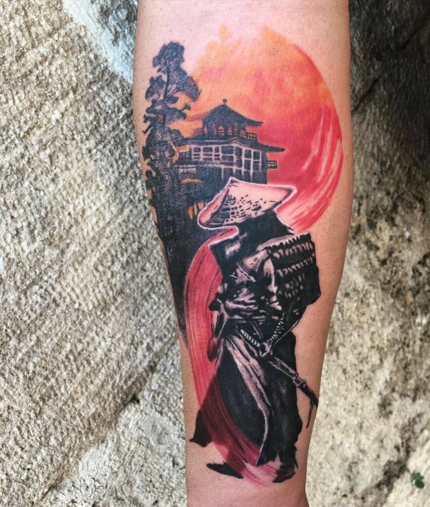 Forearm samurai tattoo