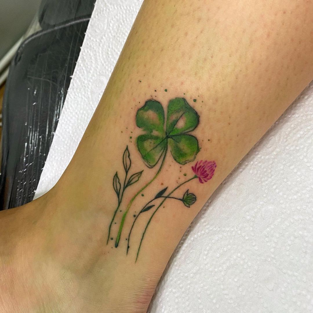 The four-leaf clover brings good luck and when you tattoo it, you will  always have good fortune with you