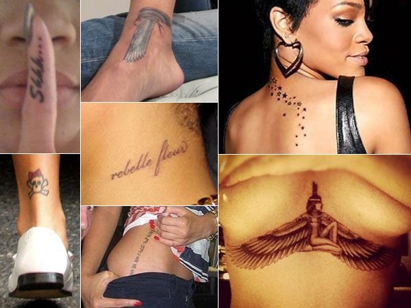 Rihanna got an under boob tattoo of Egyptian goddess Isis but and also a bunch of smaller ones elsewhere on the body
