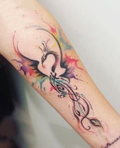 Check those color and watercolor phoenix tattoos 5