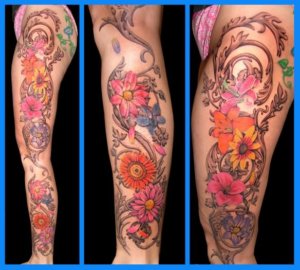 Cover your whole leg with flowers tattoo them 6