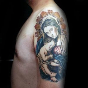 Beautiful Virgin Mary tattoos for shoulder 2