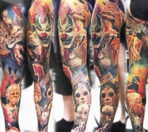 Clown sleeve tattoos for men and women 5
