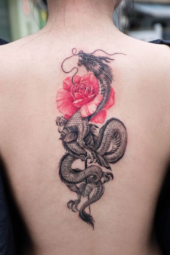 Dragon back tattoo in 15 images for men and women