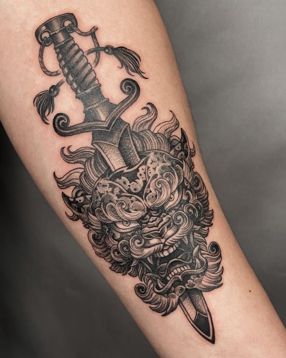 Everybody agrees that foo dog or guardian lion is good forearm tattoo idea 5
