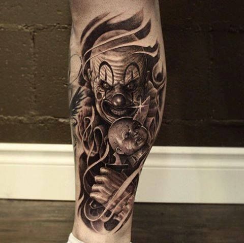 No mistake with leg clown tattoo