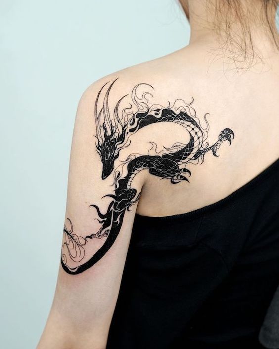 Shoulder can be impressive place for dragon tattoo
