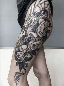 Thigh is perfect fit for amazing dragon tattoo 1