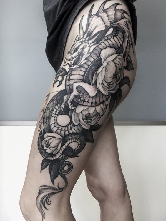 Thigh is perfect fit for amazing dragon tattoo