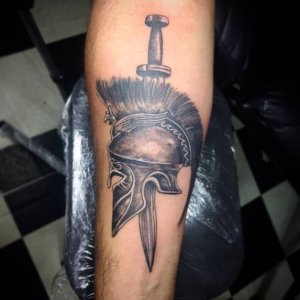 Considering Greek Mythology tattoo There is no mistake with spartan helmet tattoo 3