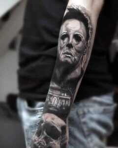 Tempting Michael Myers half sleeve tattoo examples 1
