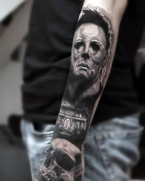 Tempting Michael Myers half sleeve tattoo examples