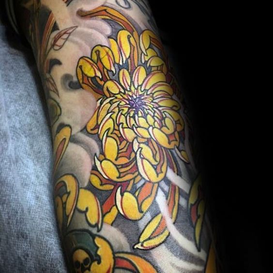 Yellow chrysanthemum tattoo