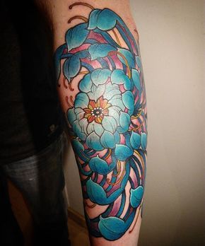 Forearm Blue chrysanthemum tattoo