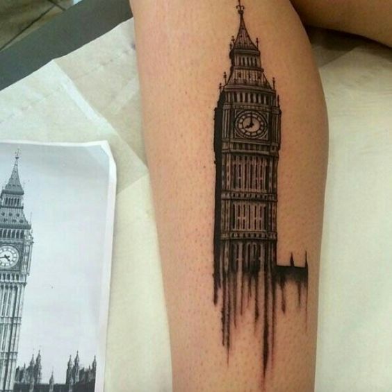 Calf Big Ben tattoo 2