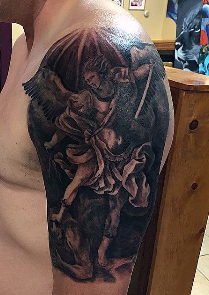 Check these incredible half sleeve St Michael tattoos