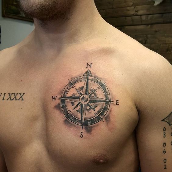 Compass tattoo on the chest