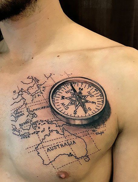 Compass tattoo on the chest