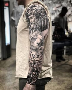 Interesting Zeus sleeve tattoos 4